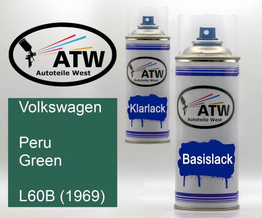 Volkswagen, Peru Green, L60B (1969): 400ml Sprühdose + 400ml Klarlack - Set, von ATW Autoteile West.